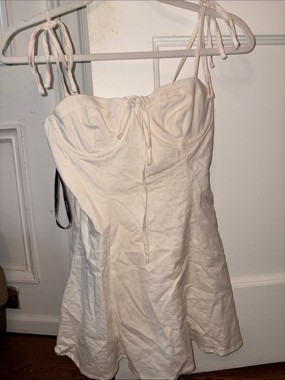 MAJORELLE Cream Tie-Shoulder Mini Dress